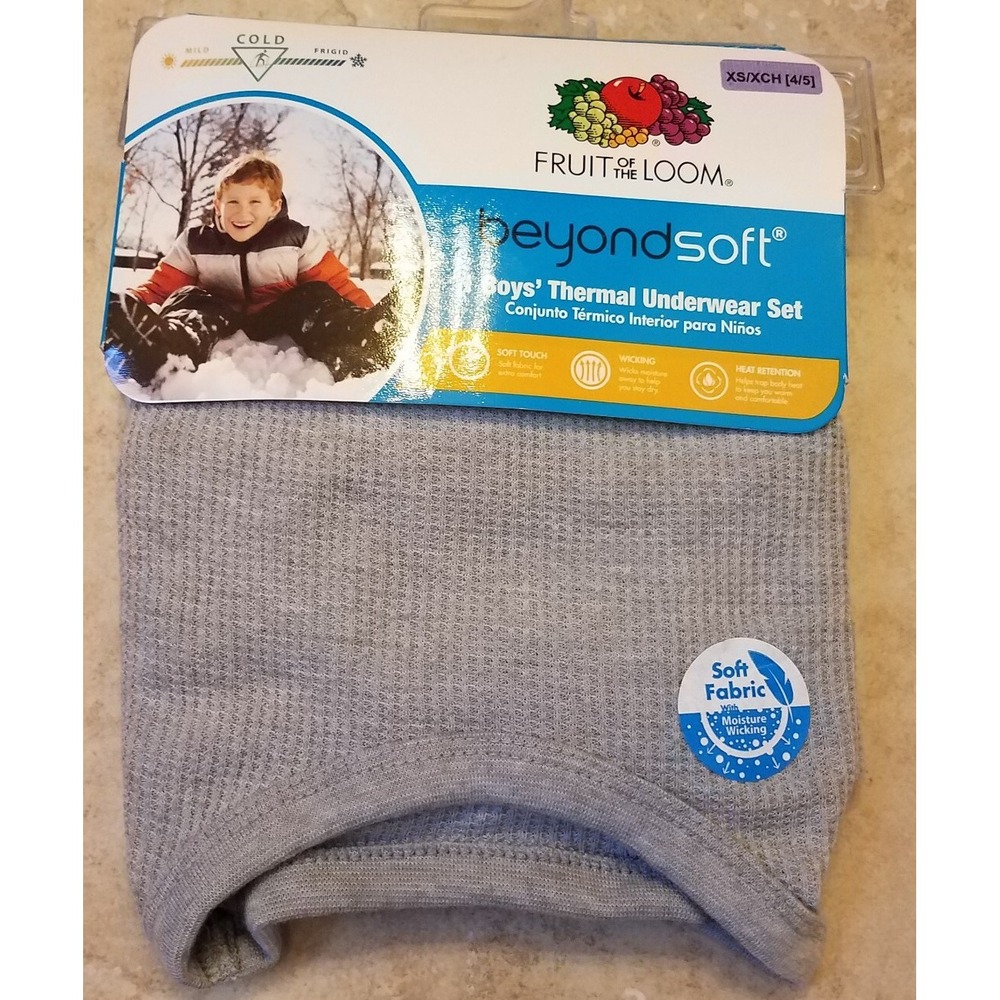 Fruit of the Loom Boys Thermal Underwear Set 2pc Gray sz XS (4/5) NEW